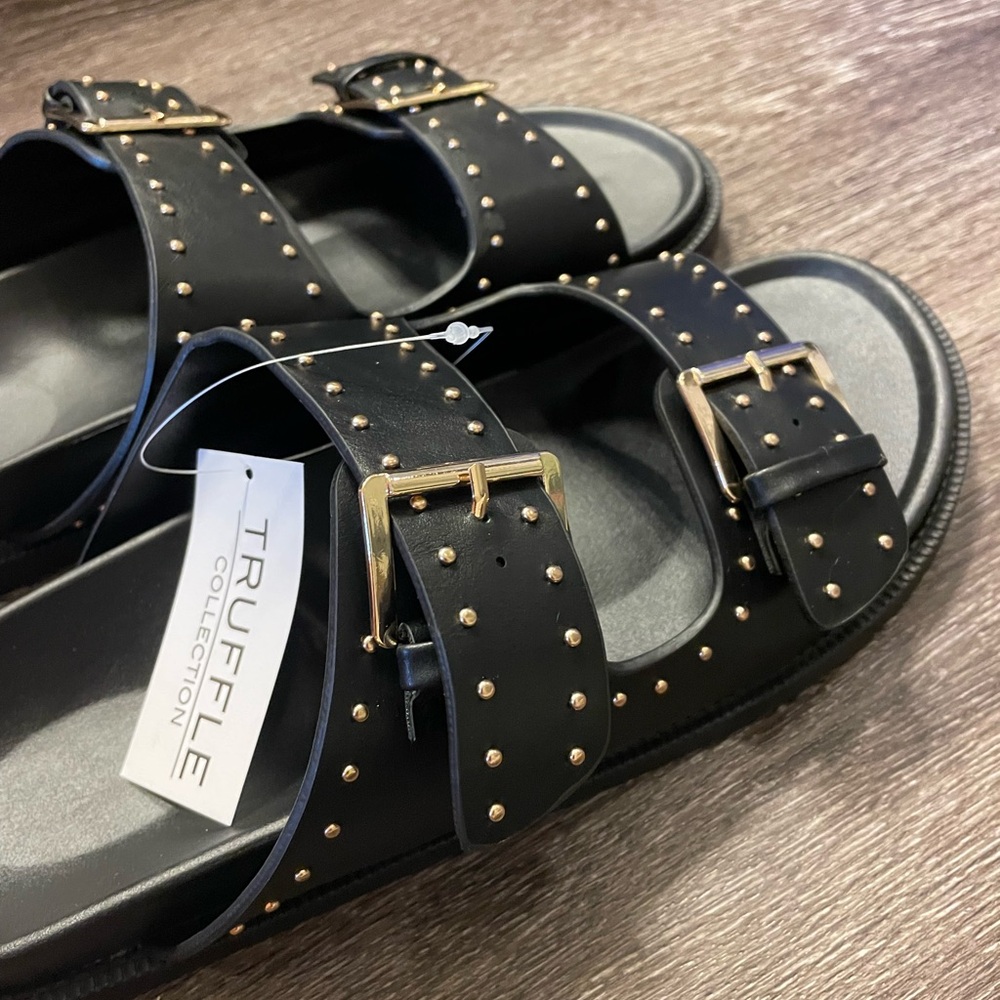 Black Sandals with Gold Accents